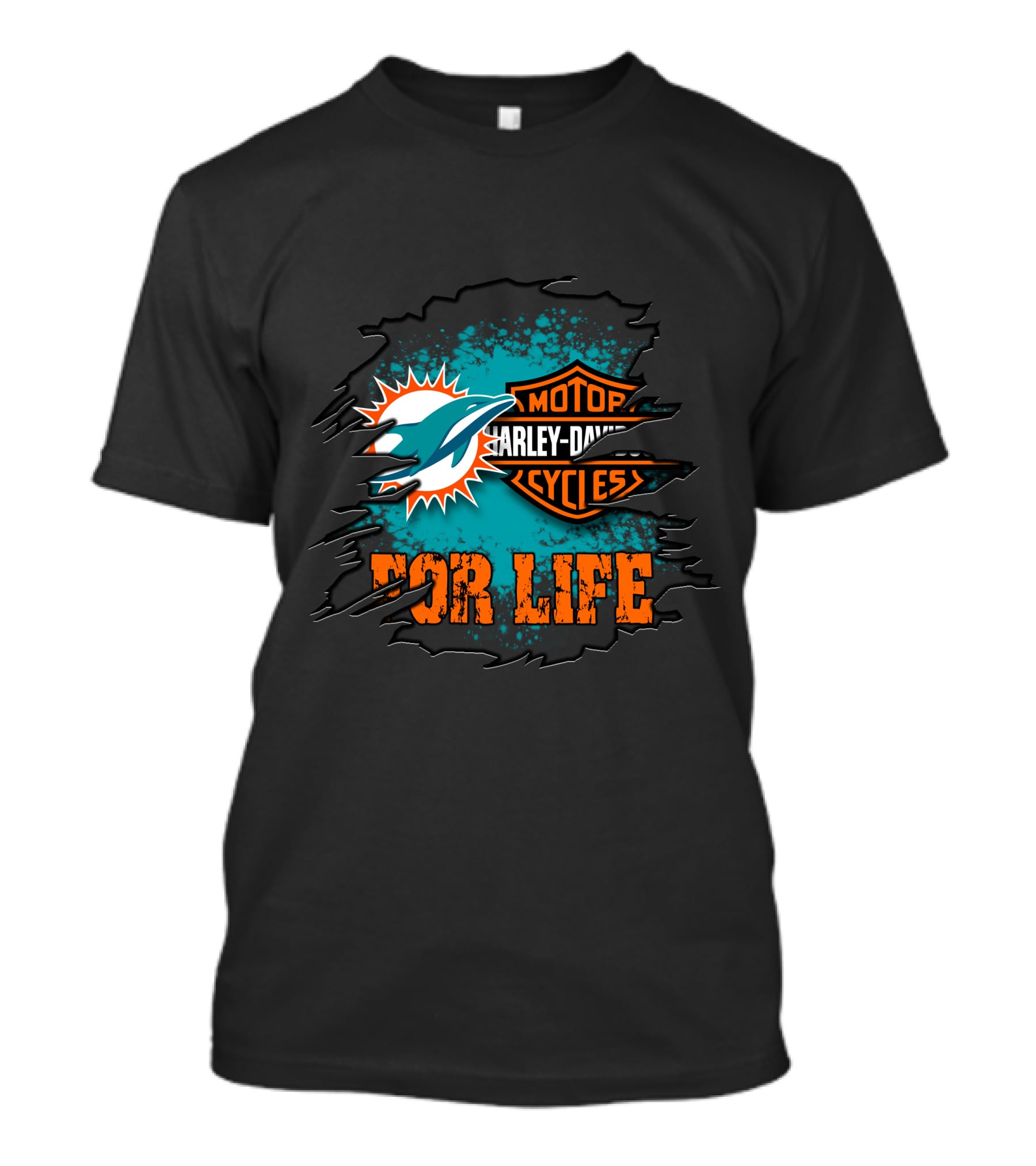 Miami Dolphins Harley Davidson Motorcycles For Life T-Shirt