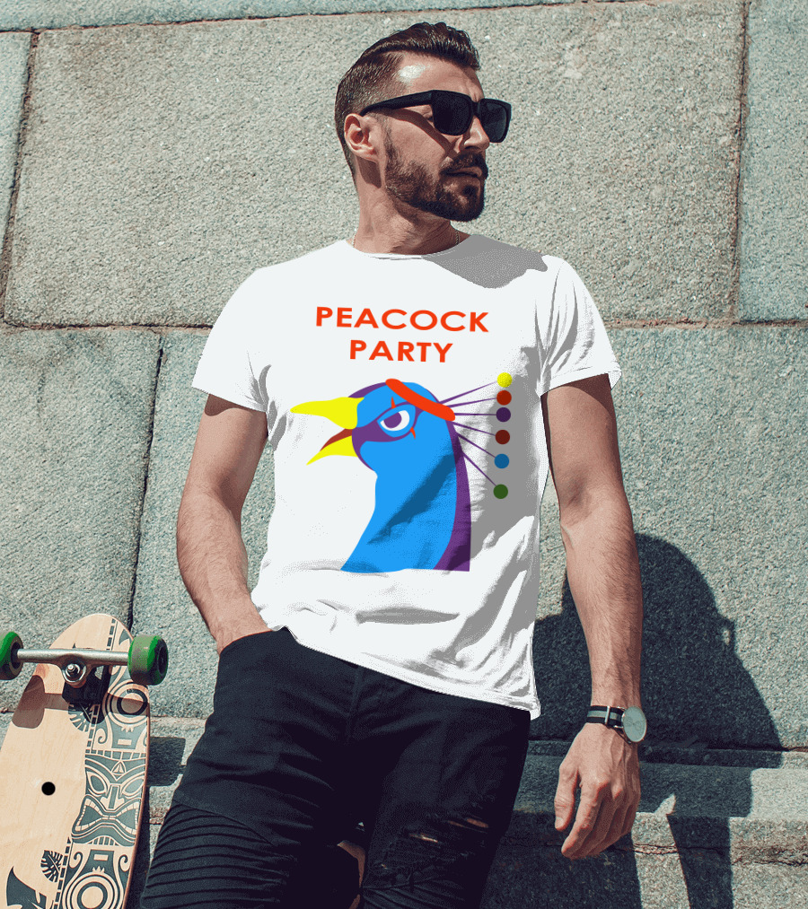 Peacock Party Auburn Blue Bird Colorful Head T-Shirt