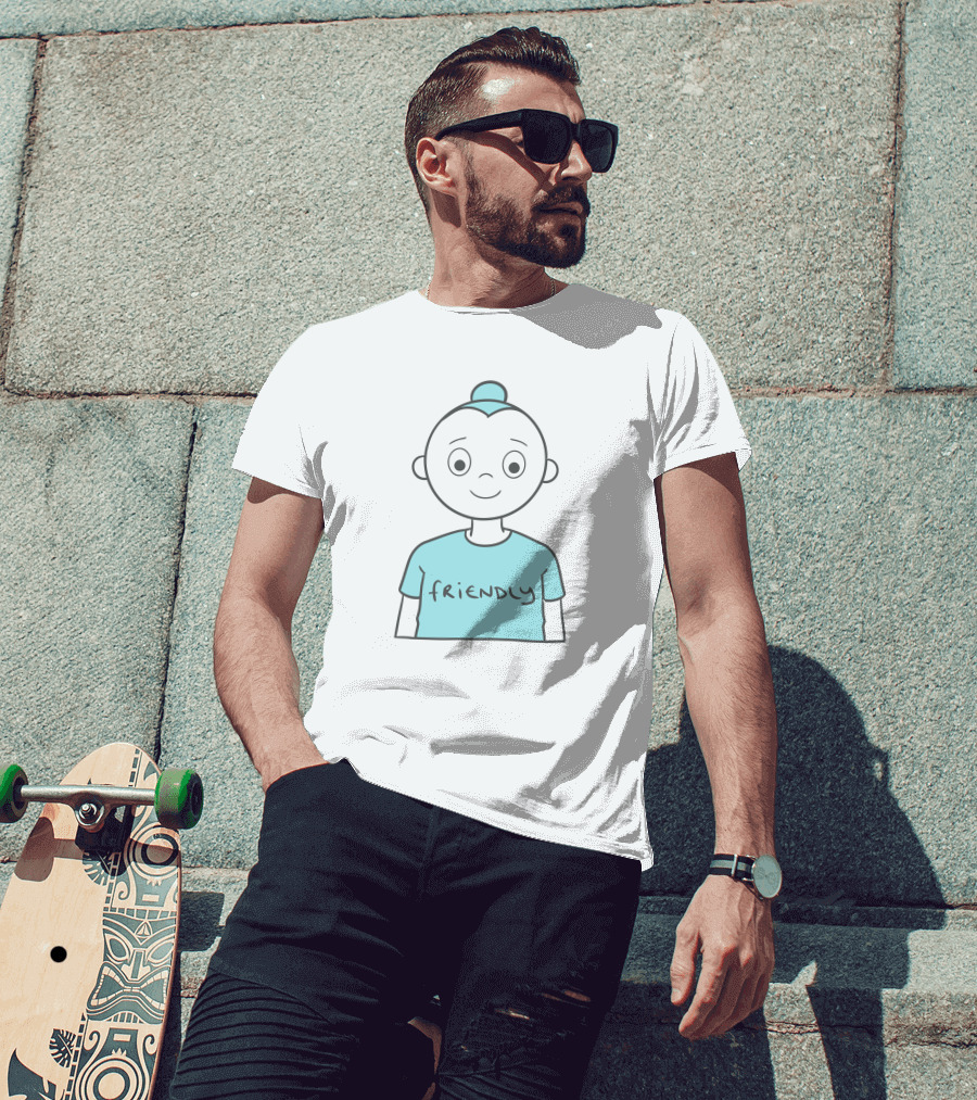 Friendly Cartoon Character With Blue T-Shirt