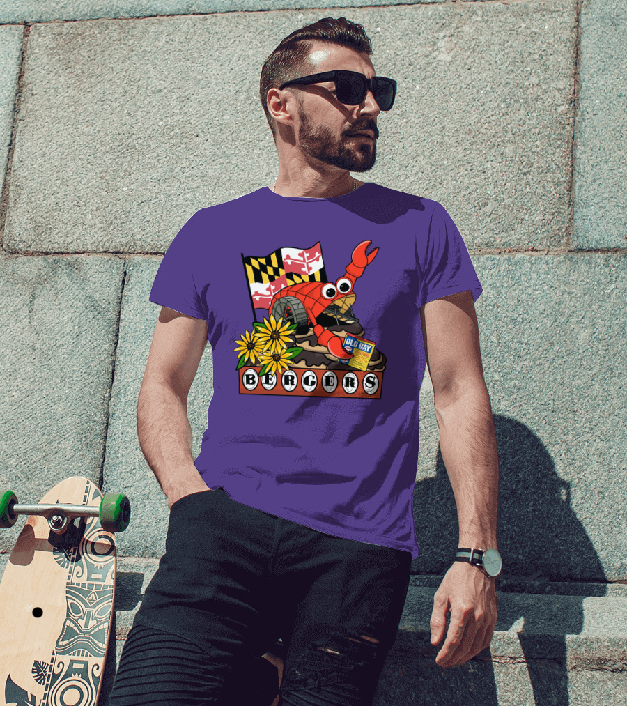 Mr. Trash Wheel Bergers Old Bay Seasoning Maryland Flag Flowers T-Shirt