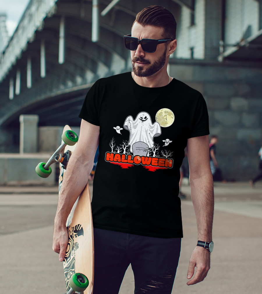 Halloween Ghostly Spirits With Haunted Moonlit Trees T-Shirt