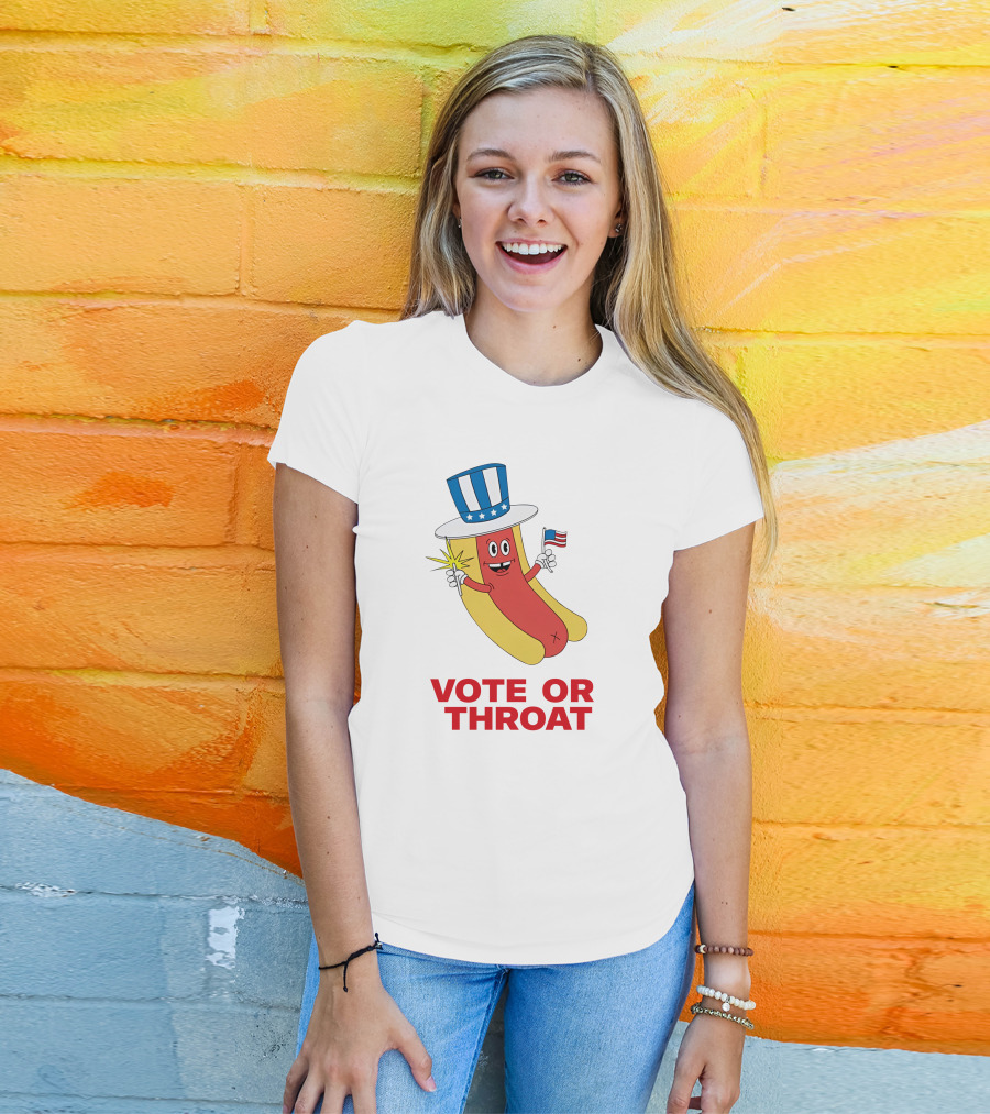 Vote Or Throat Uncle Sam Hotdog With American Flag T-Shirt