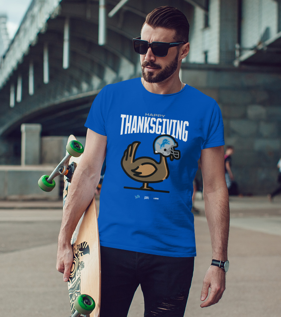 Detroit Lions Happy Thanksgiving Turkey Helmet Thanksgiving T-Shirt