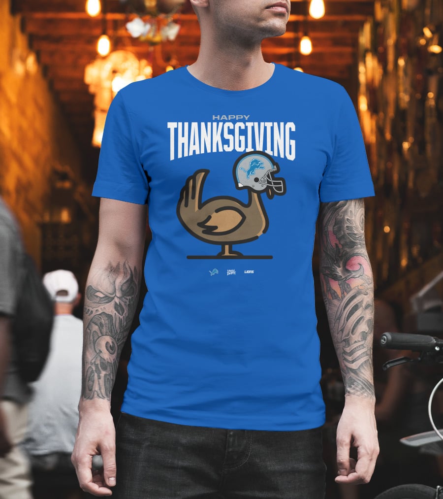 Detroit Lions Happy Thanksgiving Turkey Helmet Thanksgiving T-Shirt