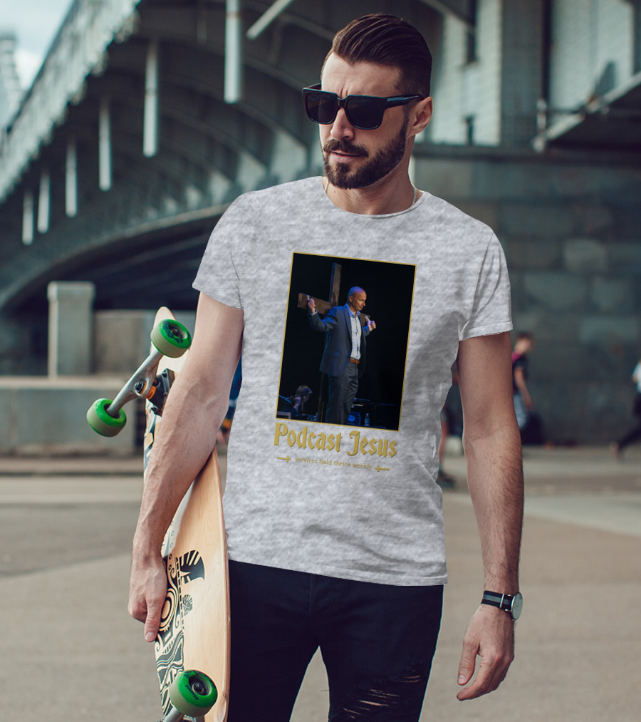 Podcast Jesus Services Held Thrice Weekly Speaker With Cross Image T-Shirt