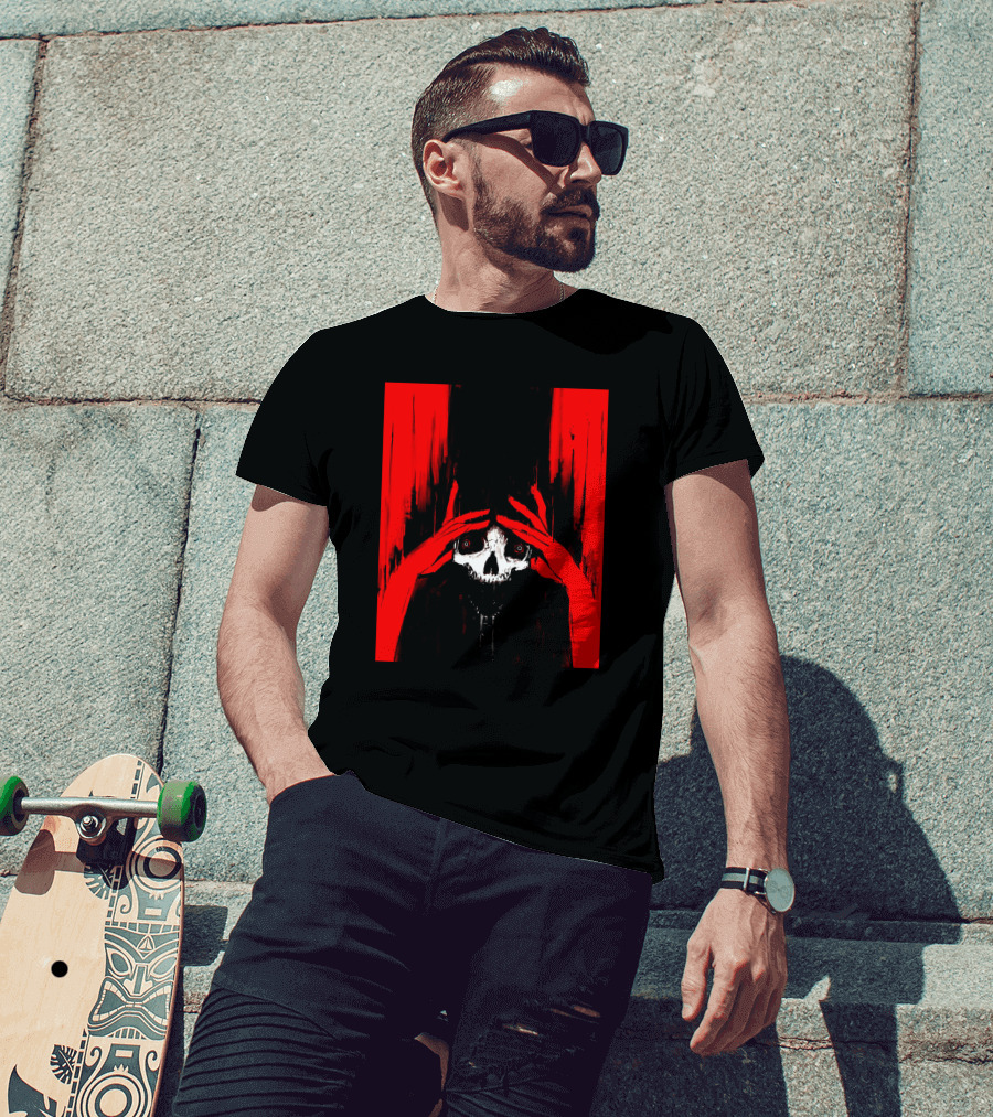Pitch Canker Overwhelmed Skull In Red And Black T-Shirt