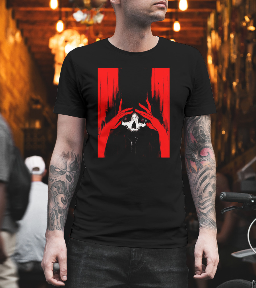 Pitch Canker Overwhelmed Skull In Red And Black T-Shirt