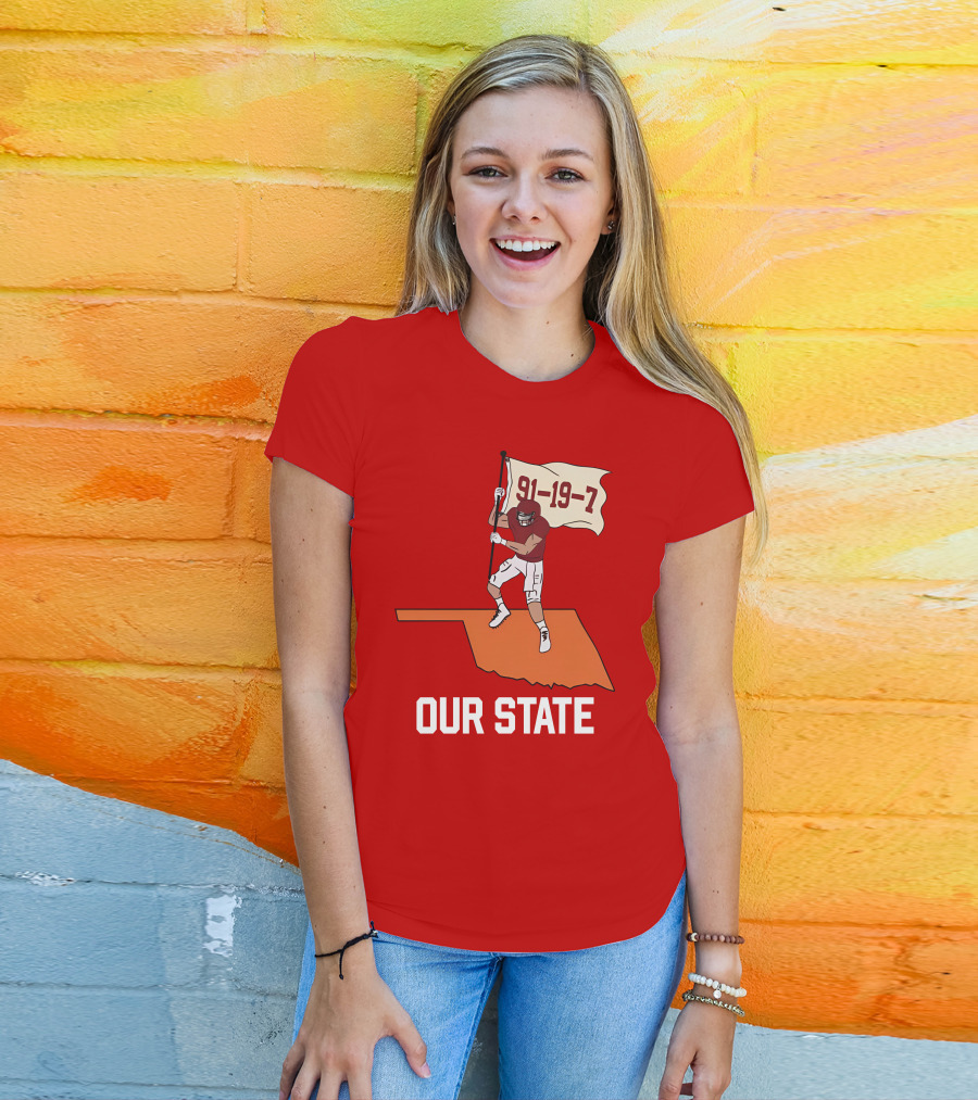 Our State 91-19-7 Football Player Flag Oklahoma T-Shirt