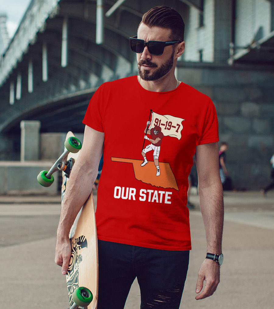 Our State 91-19-7 Football Player Flag Oklahoma T-Shirt