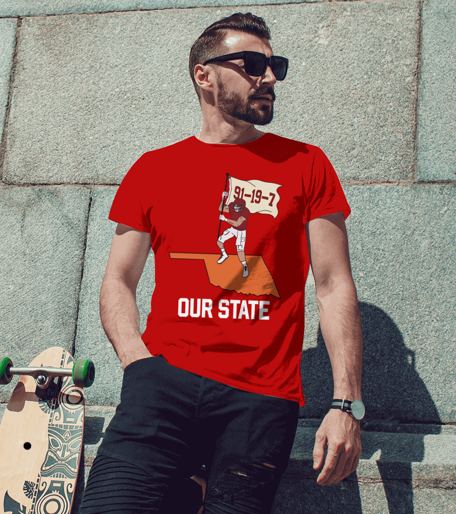 Our State 91-19-7 Football Player Flag Oklahoma T-Shirt