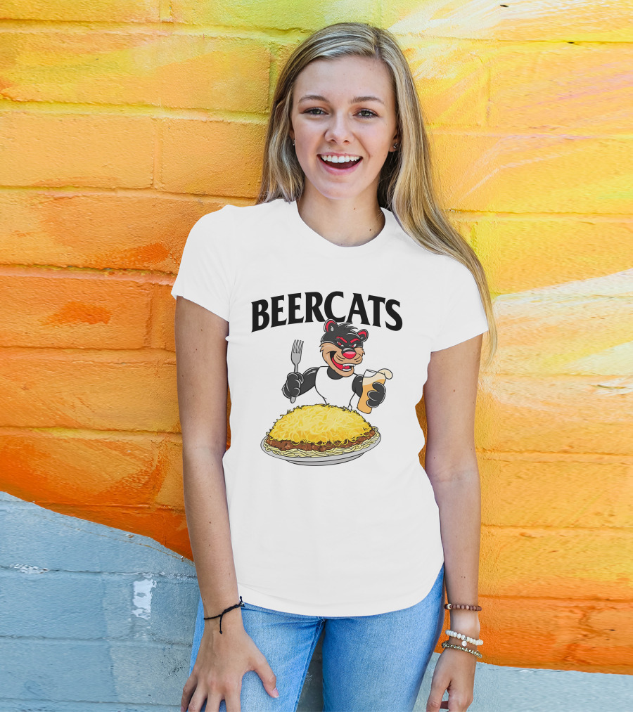 Beercats Bear With Fork Beer And Spaghetti Plate T-Shirt