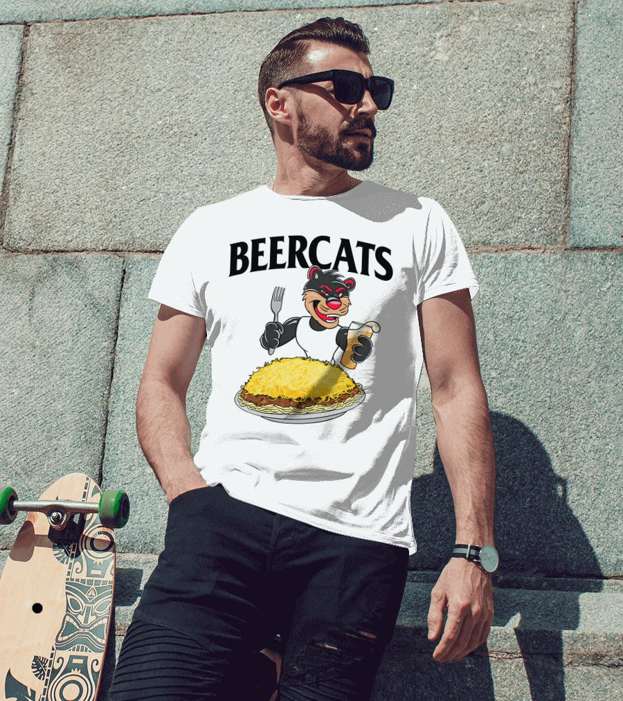 Beercats Bear With Fork Beer And Spaghetti Plate T-Shirt
