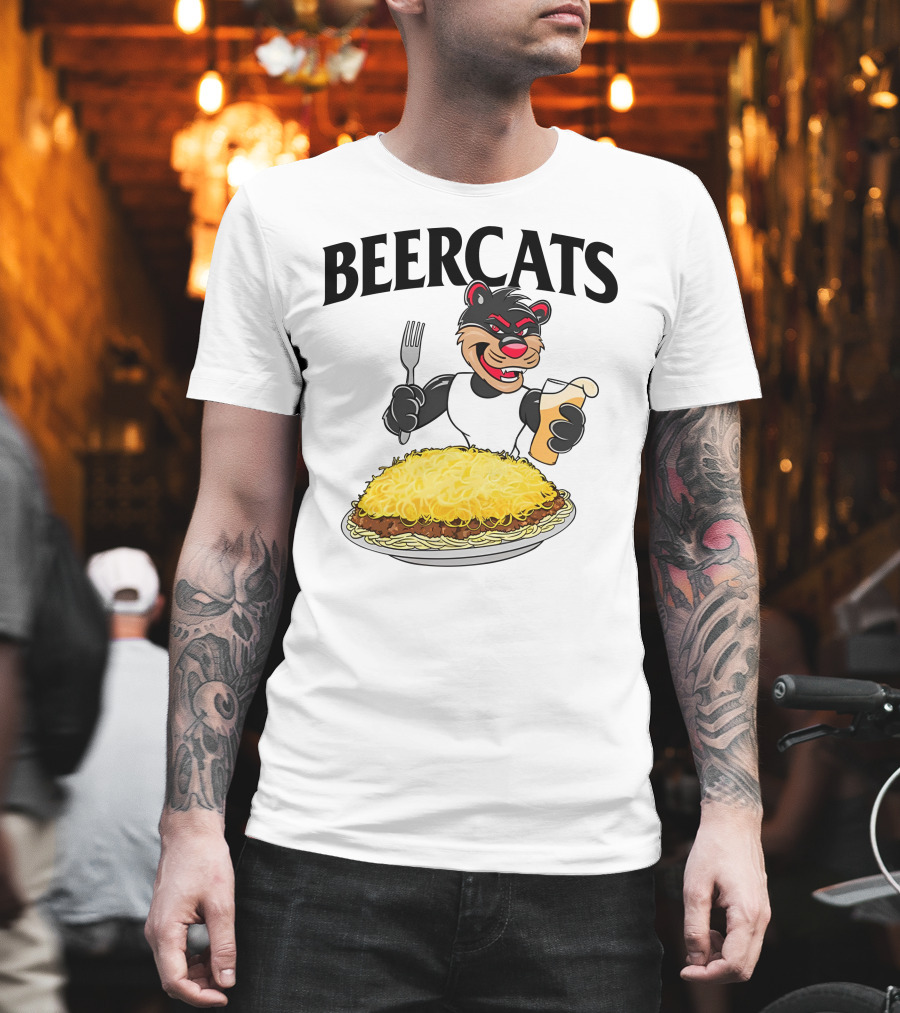 Beercats Bear with Fork Beer and Spaghetti Plate T-Shirt