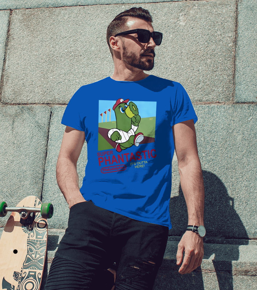 Southfellini Merch Super Phantastic Philadelphia It's Outta Here Baseball Character T-Shirt