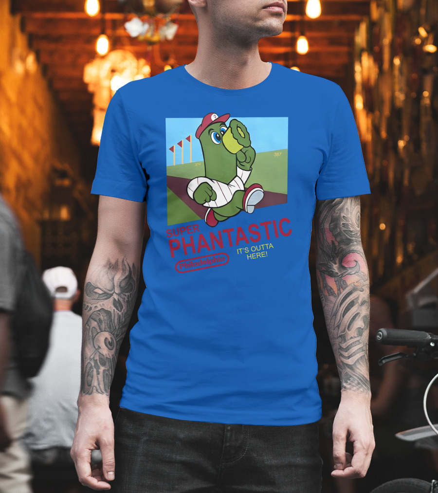 Southfellini Merch Super Phantastic Philadelphia It's Outta Here Baseball Character T-Shirt