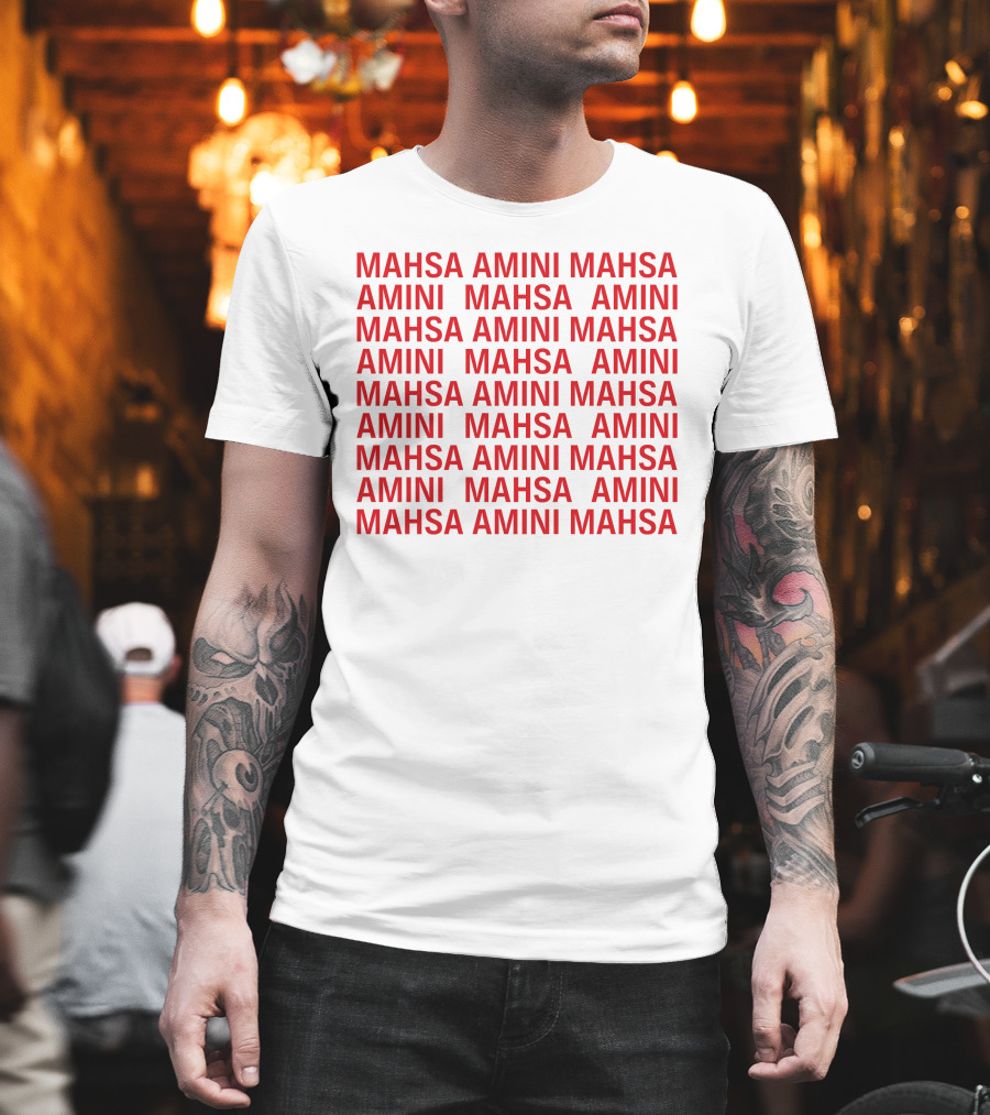 Jessica Chastain Mahsa Amini Repeated Text T-Shirt
