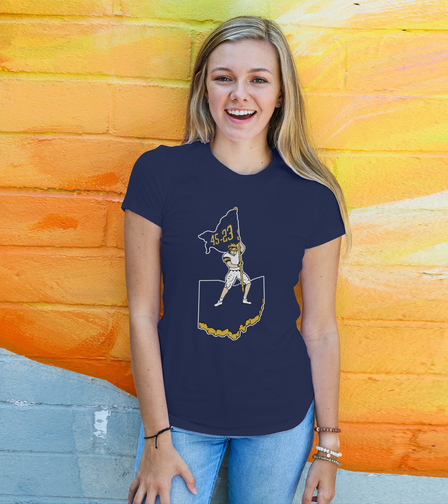 45-23 Football Player Flag Plant Ohio Outline T-Shirt