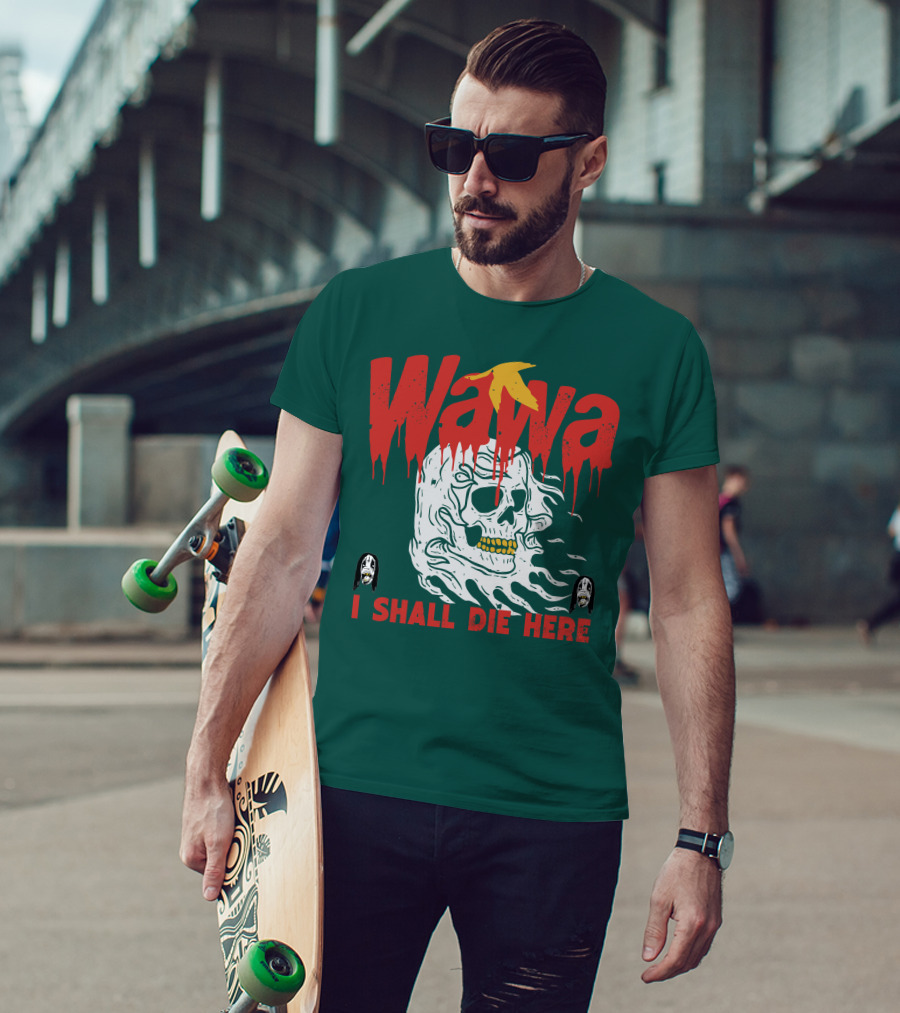 Grimgrimgrim Store Wawa I Shall Die Here Skull Motif T-Shirt