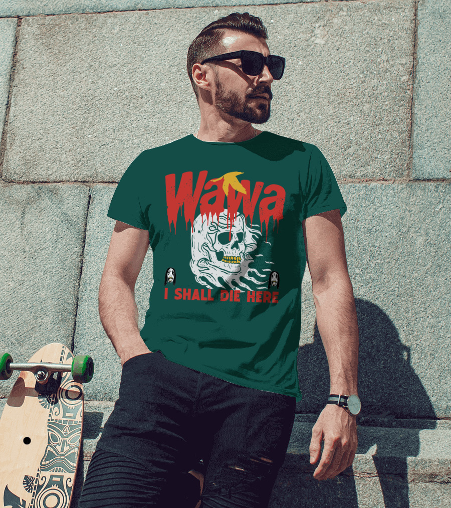 Grimgrimgrim Store Wawa I Shall Die Here Skull Motif T-Shirt