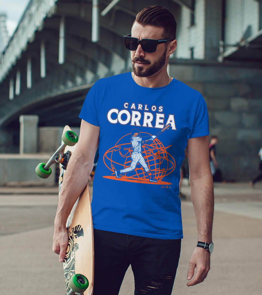 Carlos Correa Baseball Swing With Global Background T-Shirt