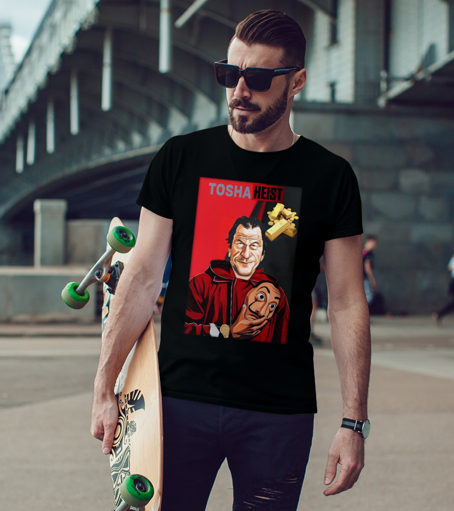 Tosha Heist Garb House Masked Figure With Gold Bars T-Shirt