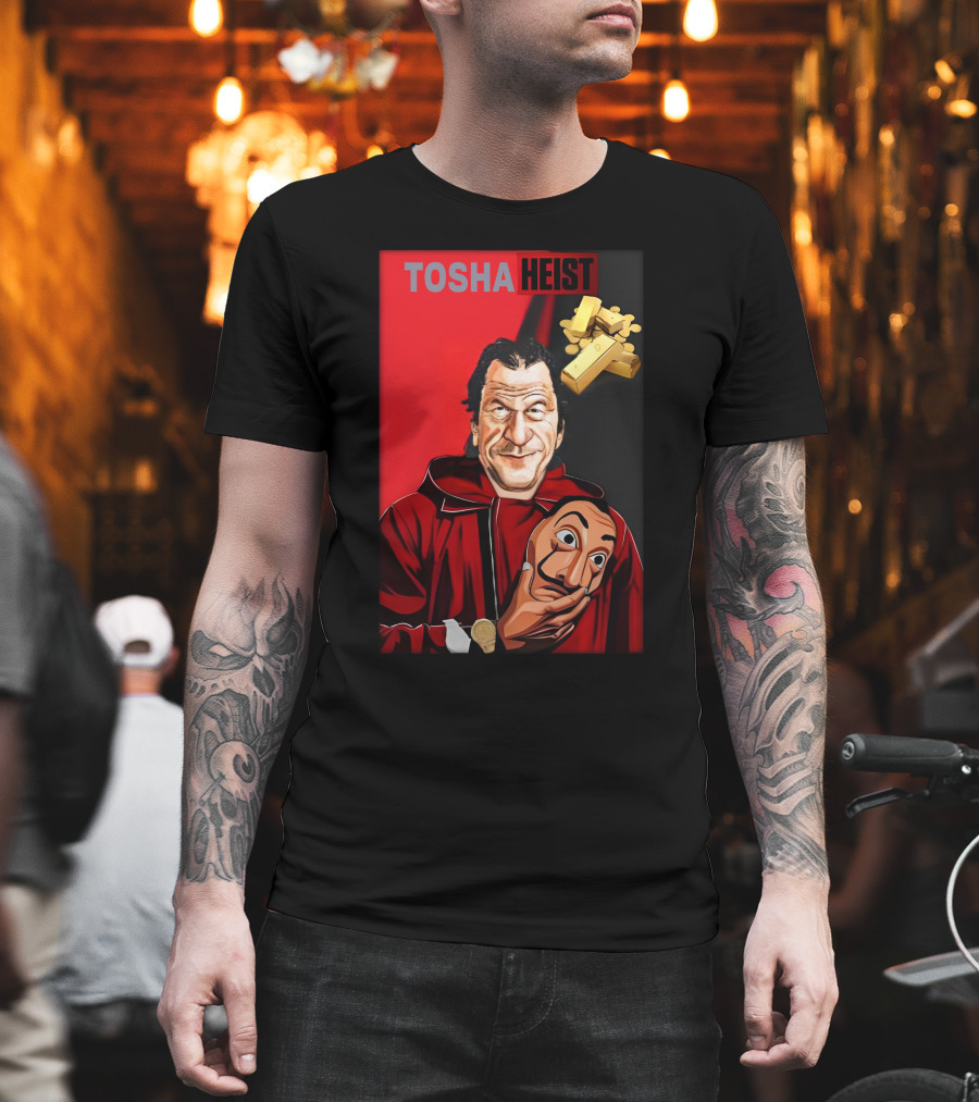 Tosha Heist Garb House Masked Figure with Gold Bars T-Shirt