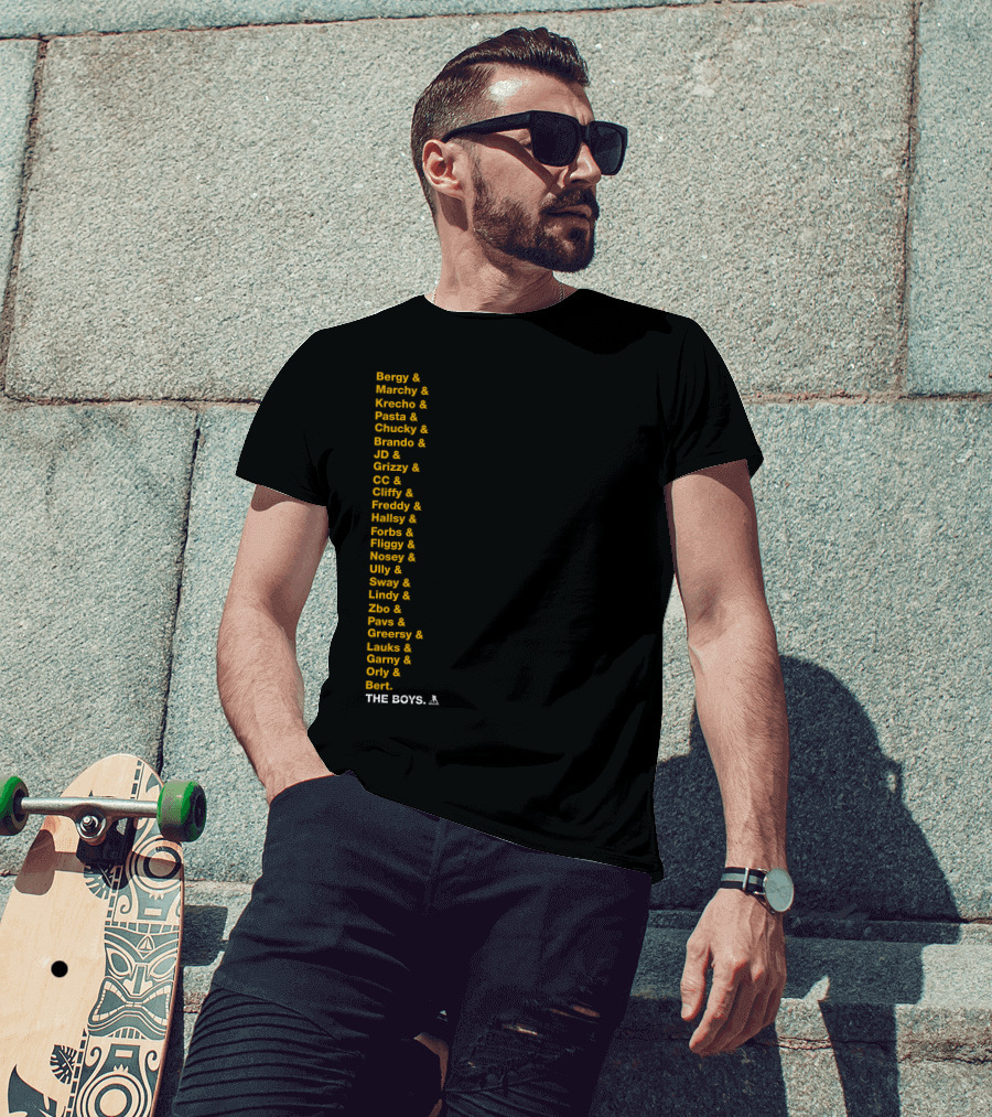 Boston Bruins Bergy Marchy Krecho Pasta The Boys Iconic Team Lineup List T-Shirt