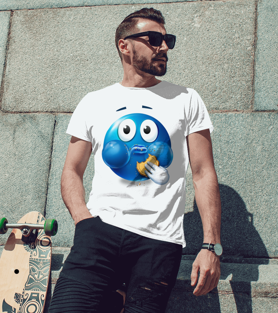 Cookie Muncher Blue Emoji With Crumbs T-Shirt