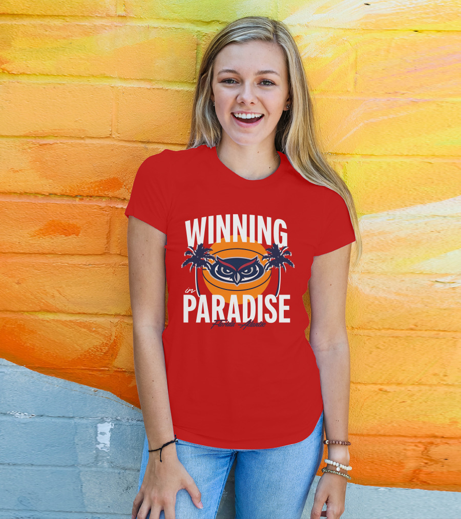 Winning In Paradise Florida Atlantic Owl Sunset Palms T-Shirt