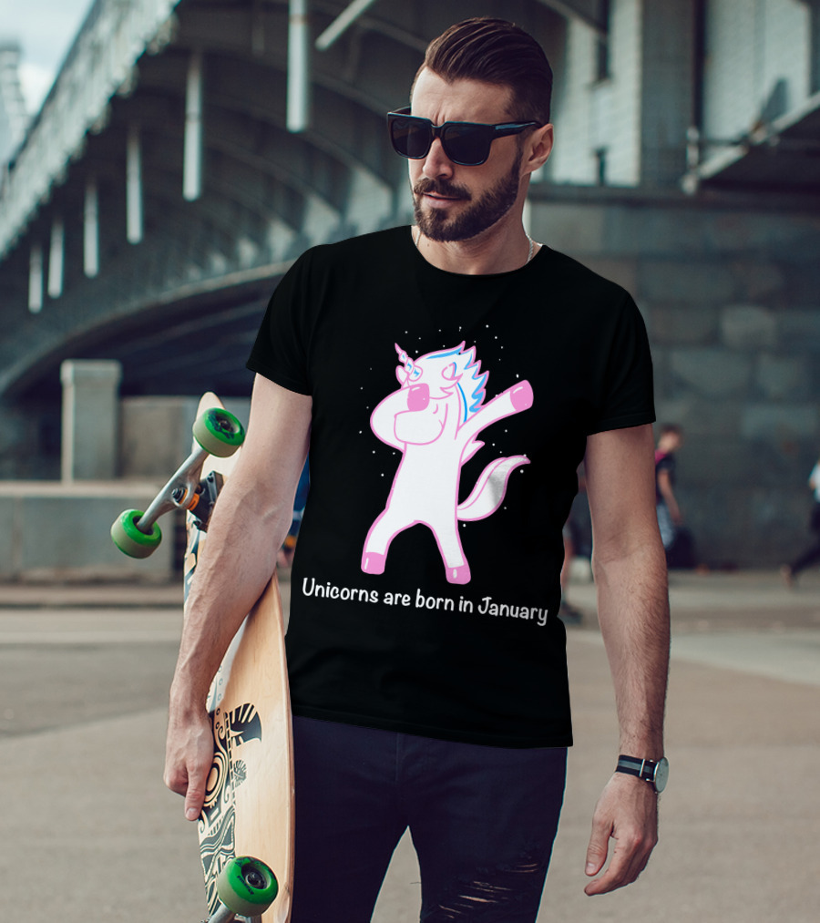Dabbing Unicorn Celebrating Birthdays In January T-Shirt