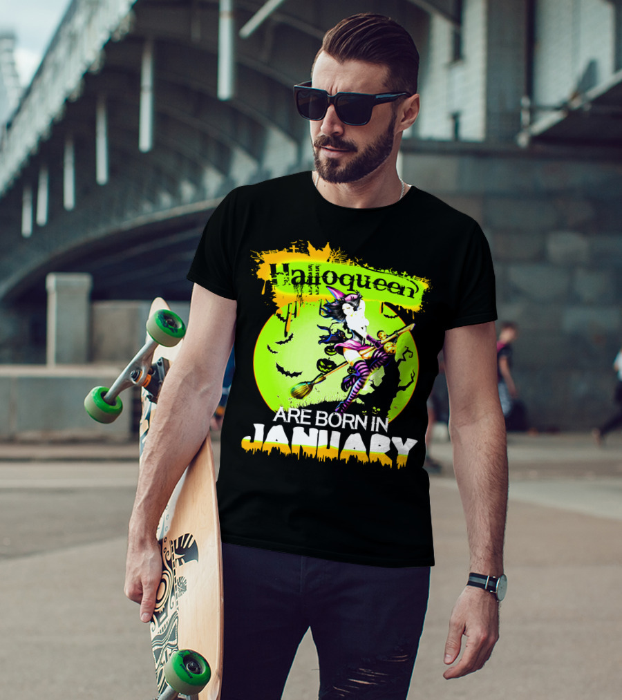 Halloqueen Witch Are Born In January Halloween Birthday T-Shirt