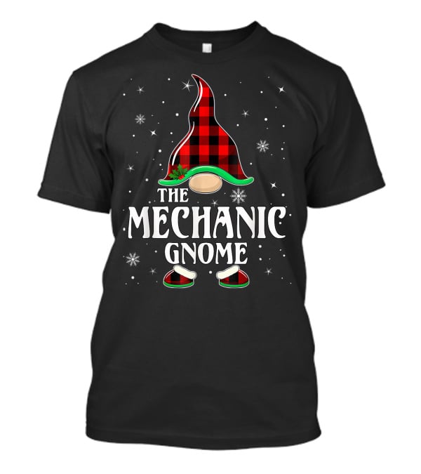 The Mechanic Gnome Buffalo Plaid Christmas Matching Family Holiday Snowflakes T-Shirt