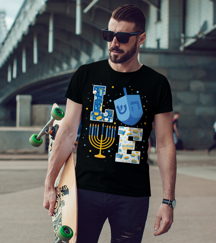 LOVE Hanukkah Dreidel Menorah Chanukah T-Shirt