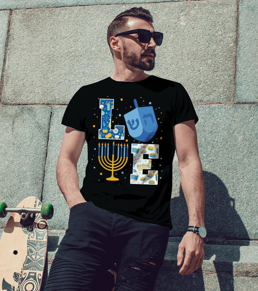 LOVE Hanukkah Dreidel Menorah Chanukah T-Shirt