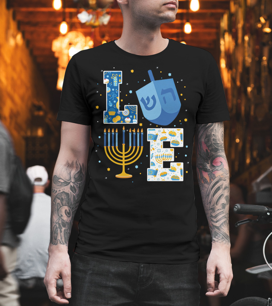 LOVE Hanukkah Dreidel Menorah Chanukah T-Shirt