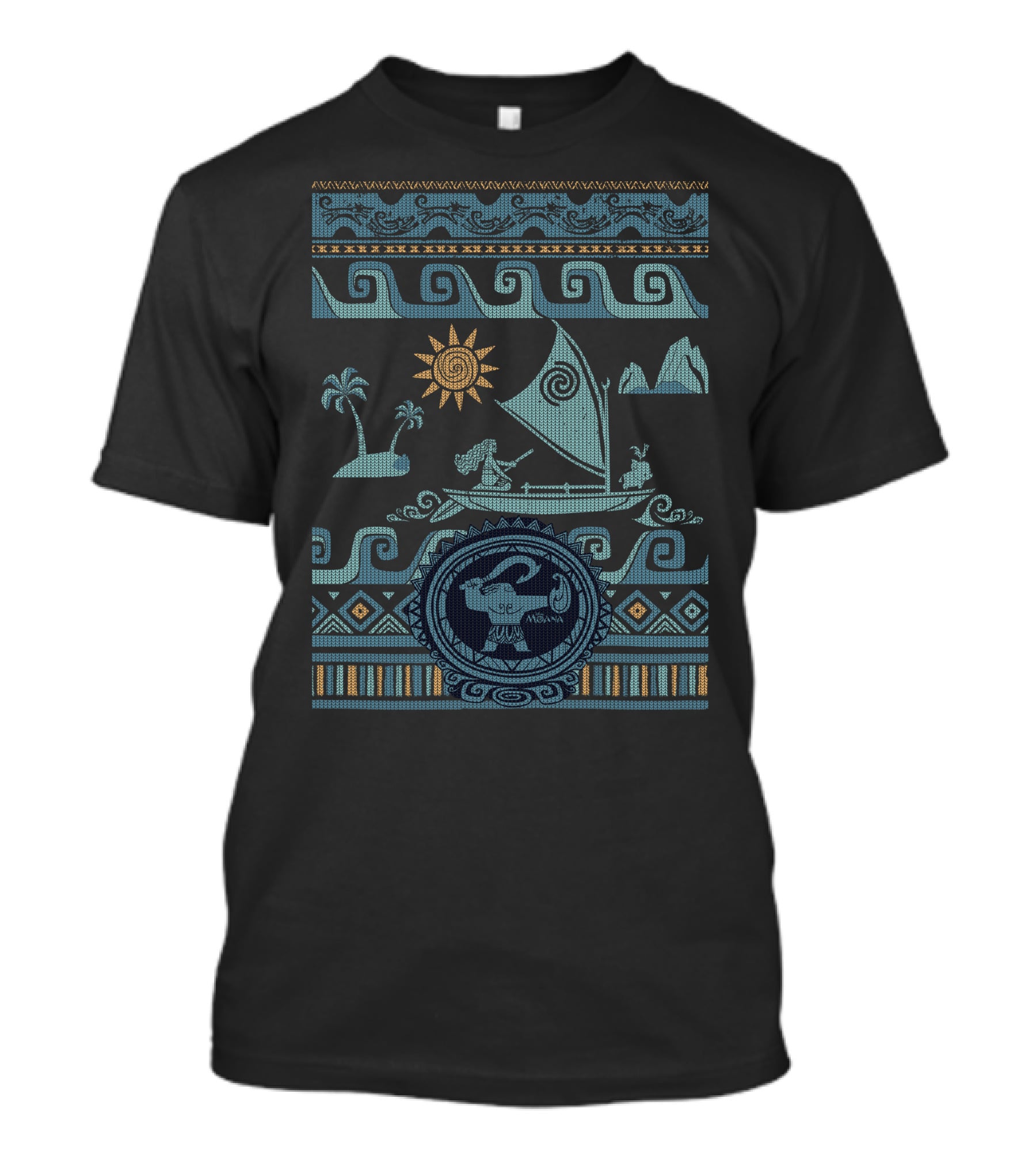 Disney Moana Boat Waves Maui Ugly Xmas T-Shirt