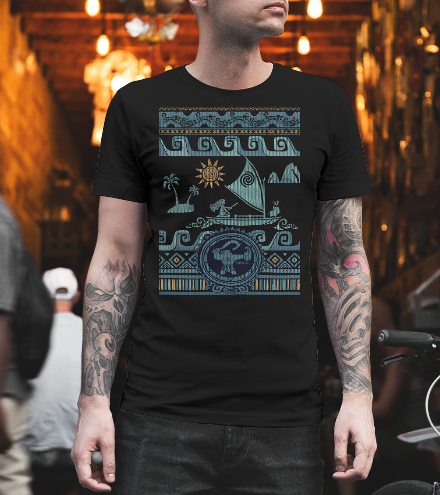 Disney Moana Boat Waves Maui Ugly Xmas T-Shirt