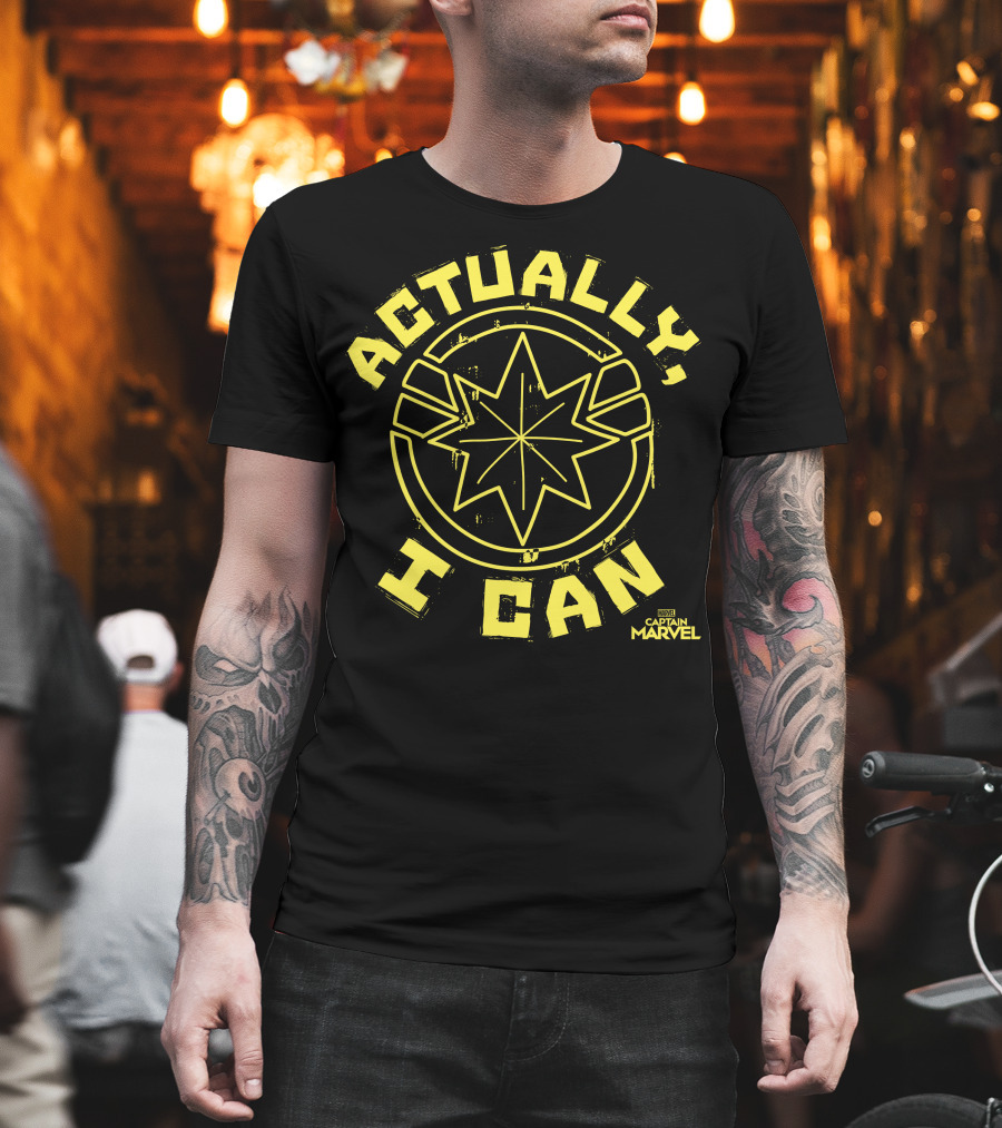 Captain Marvel Actually I Can Yellow Starburst T-Shirt