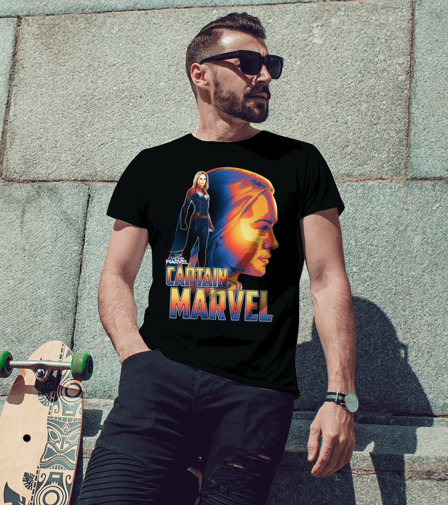 Captain Marvel Heroic Sunset Profile T-Shirt