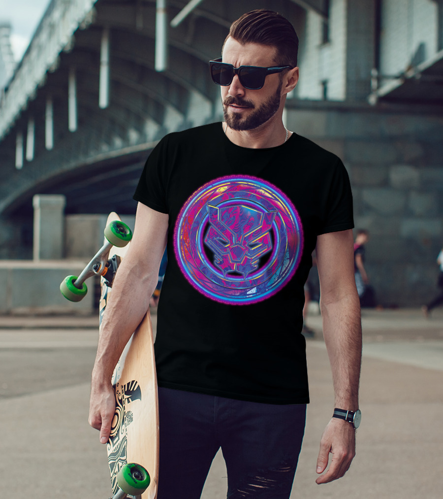 Marvel Black Panther Vibrant Neon Panther Head Emblem T-Shirt