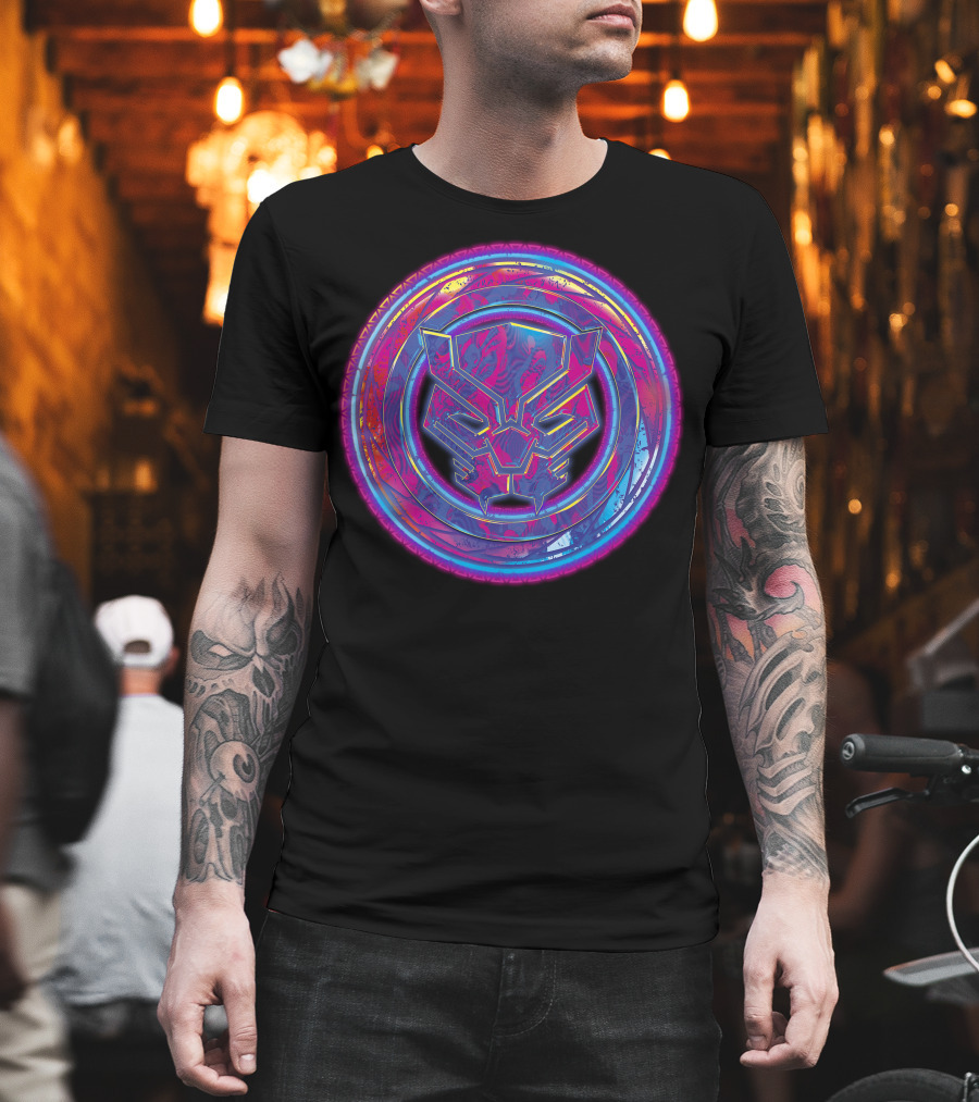 Marvel Black Panther Vibrant Neon Panther Head Emblem T-Shirt