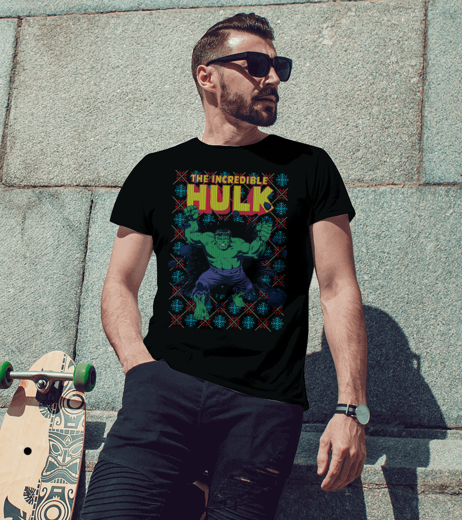 The Incredible Hulk Smash Marvel Comic Retro Explosion Christmas T-Shirt