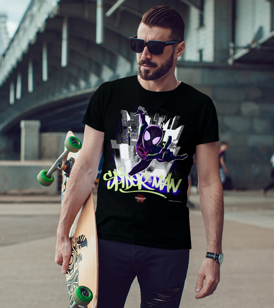 Spider-Man Spiderverse Graffiti City Marvel Iconic Swing Pose T-Shirt