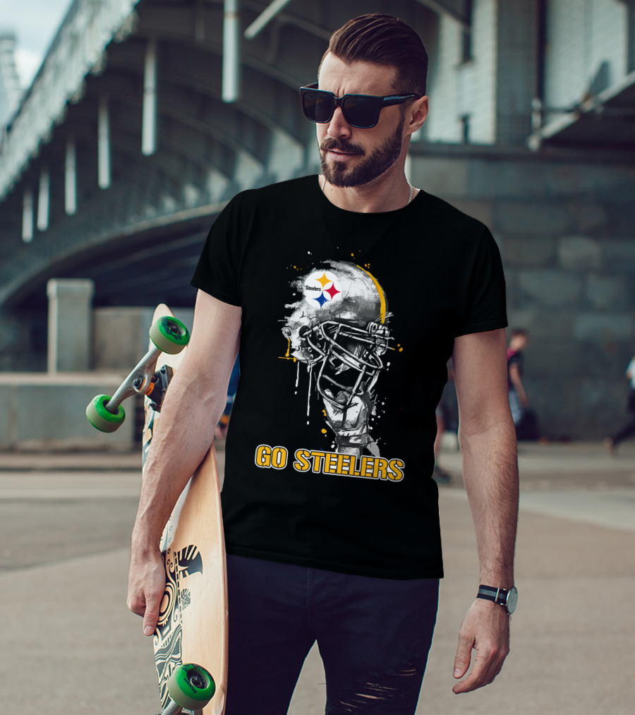 Steelers Football Skull Helmet Go Steelers T-Shirt