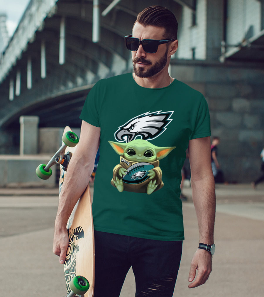 Baby Yoda Holding Philadelphia Eagles Football T-Shirt