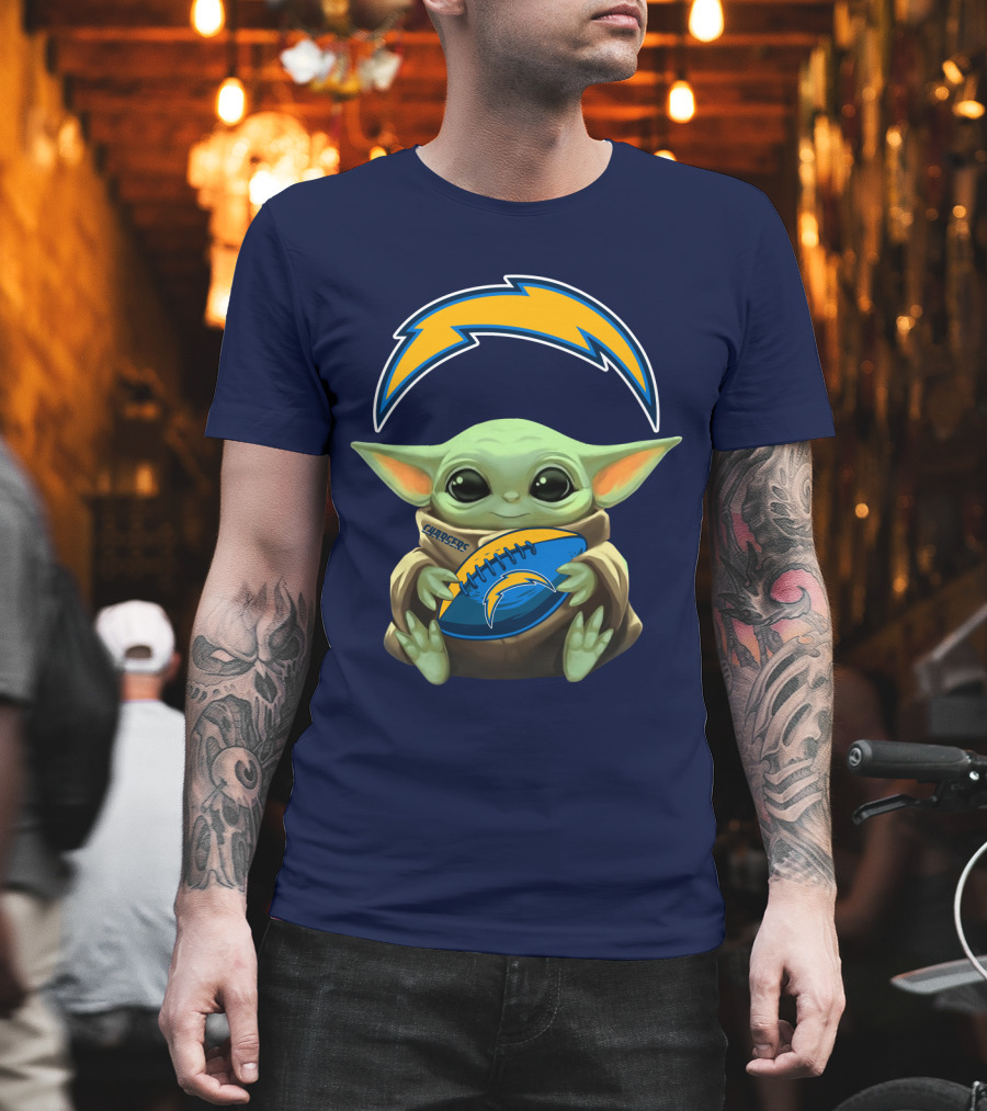 Los Angeles Chargers Baby Yoda Football T-Shirt