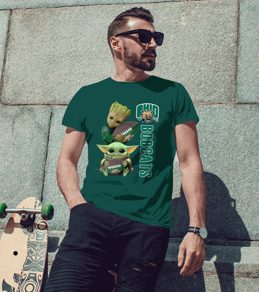Ohio Bobcats Grogu And Groot Football T-Shirt