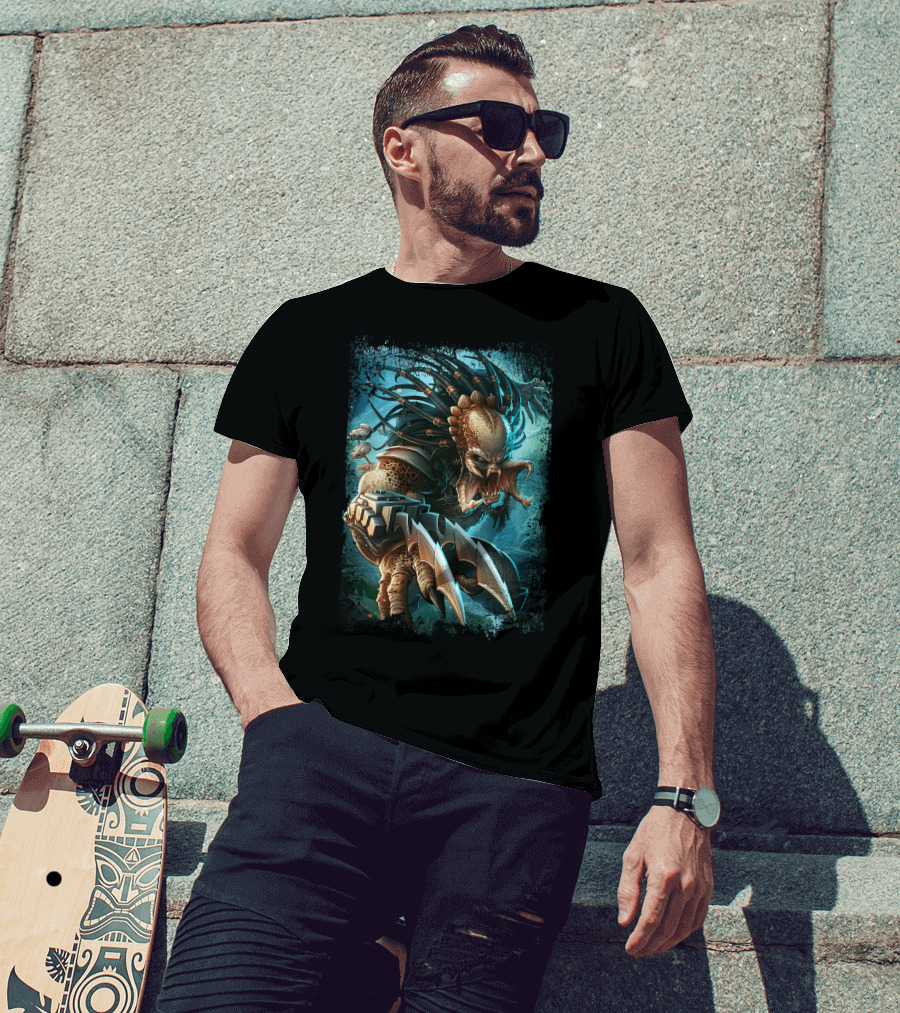 Predator Alien Sci-Fi Creature With Dreadlocks And Blades T-Shirt