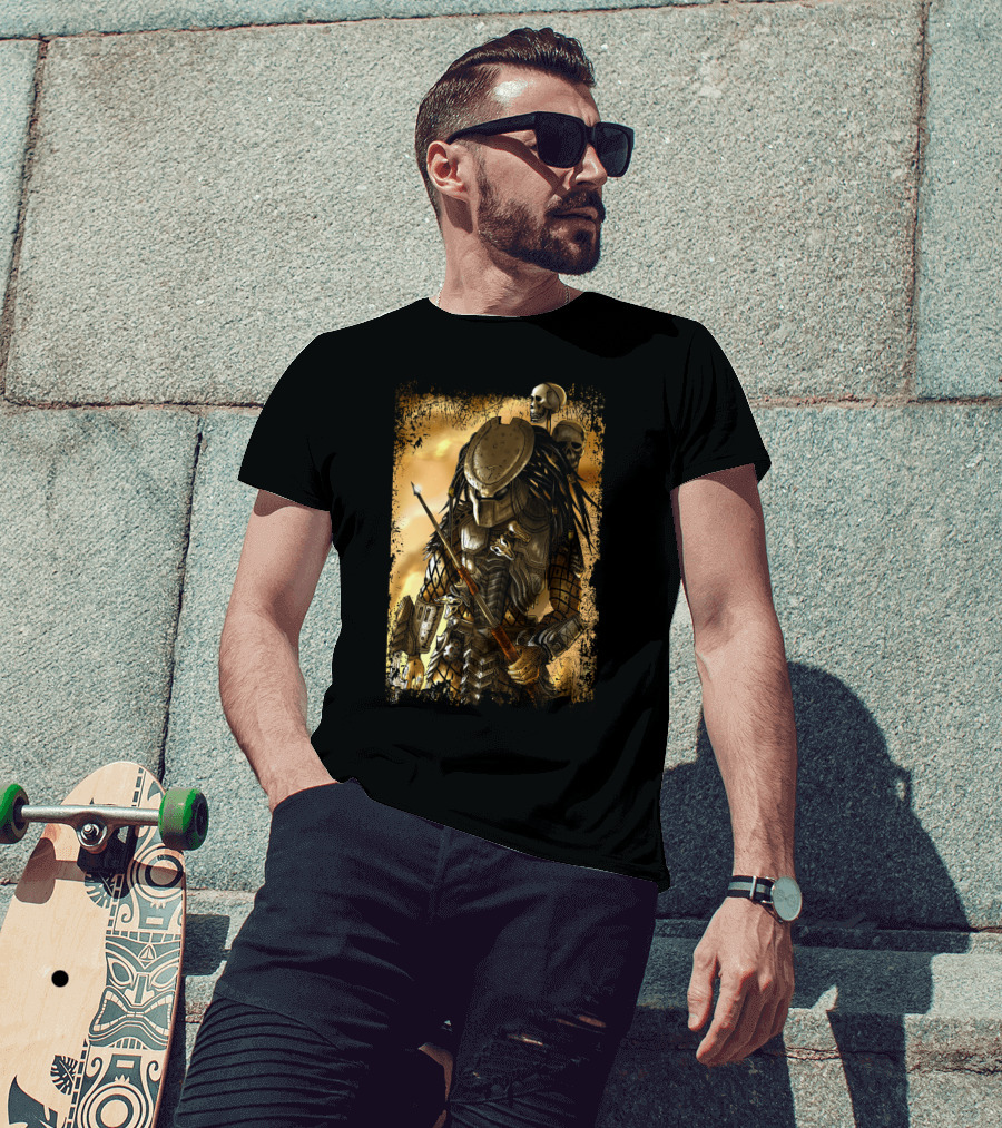 Predator Alien Warrior With Skulls And Dreadlocks T-Shirt