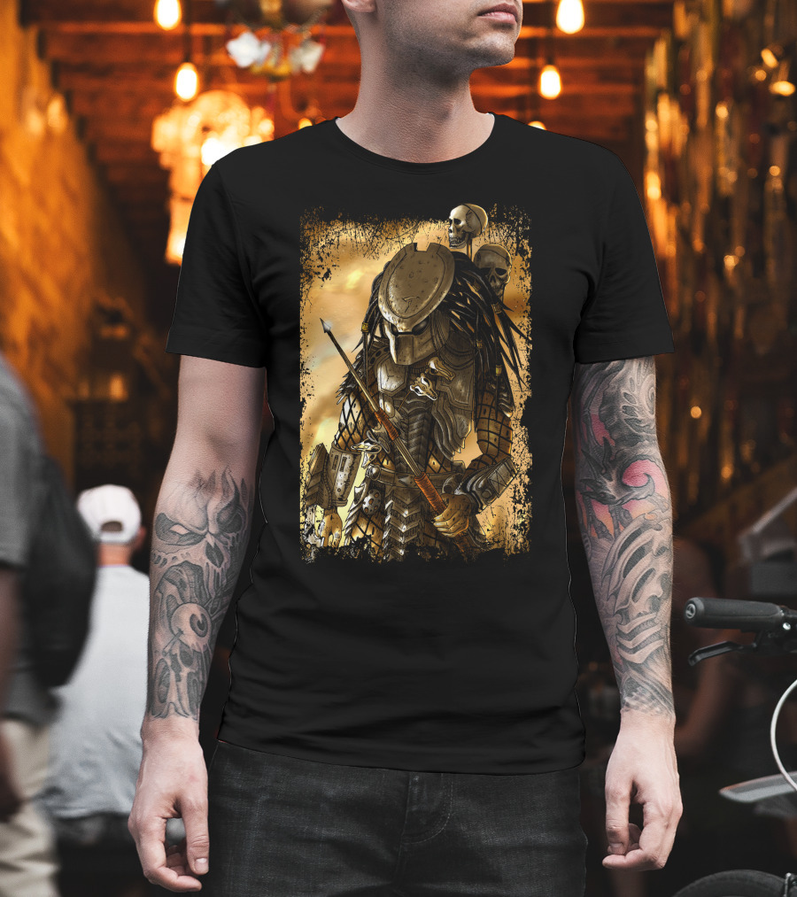 Predator Alien Warrior With Skulls And Dreadlocks T-Shirt